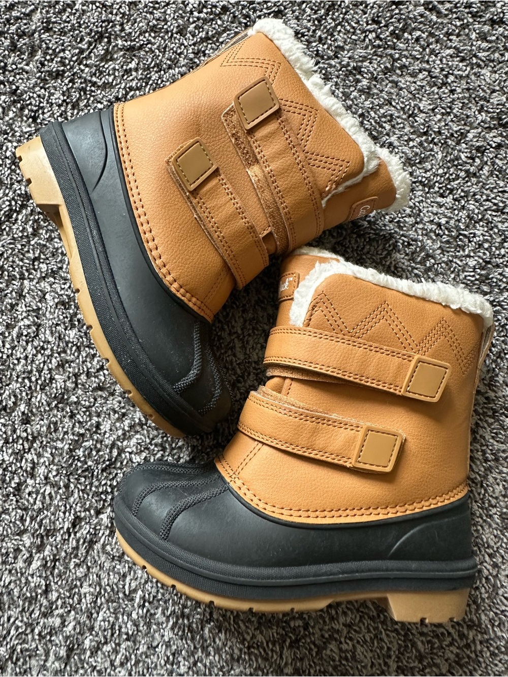 Cat & Jack Snow Boots Tan and Black with Faux Fur Lining size 11 Toddler